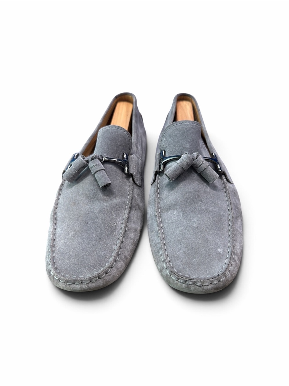 Tod’s Men's Grey Almond Suede Tassel Driving Loafers